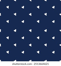 Fondo azul con los corazones y los puntos, modelo inconsútil, dibujo del Vector. Diseño para textiles.