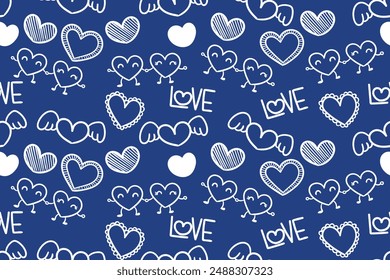 Blue background with hearts. Vector pattern with hearts, love theme.