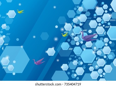 BLUE Background Hexagon Bird geometric design