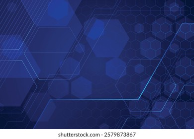 Blue background with hexagonal shape design. Its dark blue create a captivating atmosphere for websites, social media, advertising, and presentations