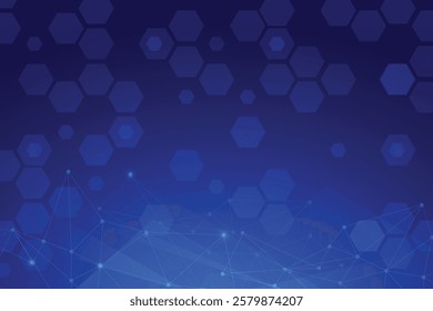 Blue background with hexagonal shape design. Its dark blue create a captivating atmosphere for websites, social media, and presentations