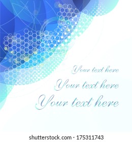 Blue background with honeycomb frame. Vector