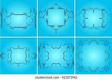 Blue background illustration with black frame for your text performed by connecting outline sexy girls closed to each other. Vector illustration. For presentations, graphics, design, wallpaper