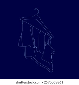 Blue background with a blue image of clothes hanging on a clothesline