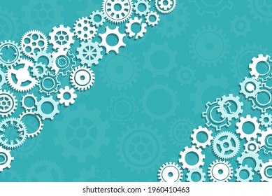 Blue background with the image of various gears. Design for banner and presentation.