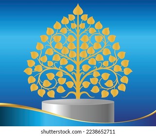 A blue background image where colored leaves are beautifully arranged.
