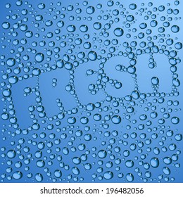 Blue background, inscription of fresh steamed drops