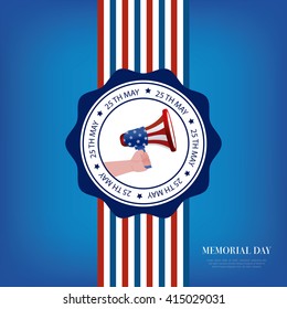 Blue background with an isolated banner and a hand holding a megaphone