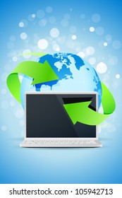 Blue Background with Laptop and Earth Globe