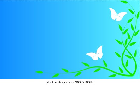 fondo azul con hojas y mariposas