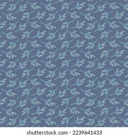 Blue background with blue leaves. Decorative seamless pattern for wrapping paper, wallpaper, textile, greeting cards and invitations.
