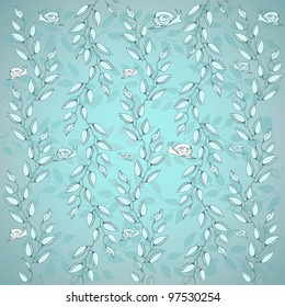 Blue background with leaves and funny snails