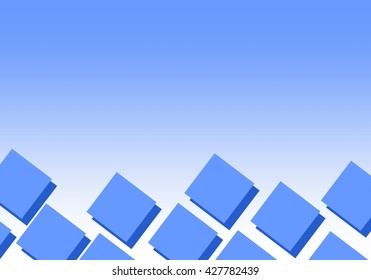 Blue background with light blue squares and dark blue shadow down on a white background 
