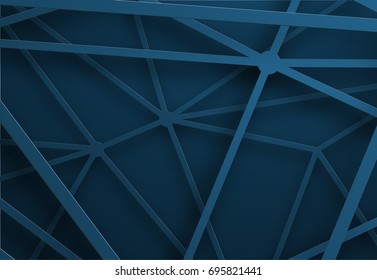 Blue background with lines net  in the air at different heights. Abstract metal cobweb with shadow. Conceptual technical vector illustration