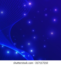 
blue background, lines and sparkling lights, vector