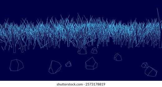 Blue background with a long line of grass. The grass is in different shades of blue