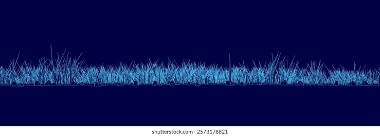 Blue background with a long line of grass. The grass is in different shades of blue