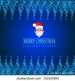 Blue background with a luminous frame of stars and Santa Claus. Vector illustration.