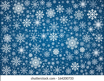 Blue background maked from frosty snowflakes, vector pattern