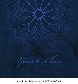Blue background with mandala. Vector template for cards, posters, packaging.
