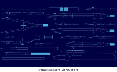 Blue background with many different compass. Vector illustration
