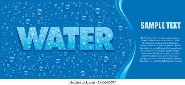 blue background with many fresh water drops and place for text	
