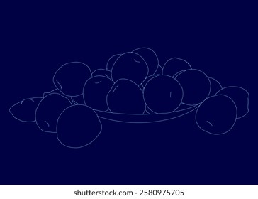 A blue background with many nectarines. The nectarines are arranged in a way that they look like they are overlapping each other