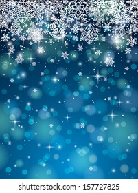 blue background with many snowflakes, vector illustration