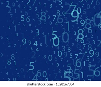 Blue Background in a matrix style. Binary code pattern with digits on screen. Falling Random numbers 0 and 9. Abstract digital backdrop. Vector illustration