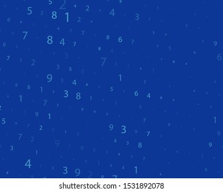 Blue Background in a matrix style. Binary code pattern with digits on screen. Falling Random numbers 0 and 9. Abstract digital backdrop. Vector illustration