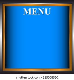Blue background of the menu with a gold frame