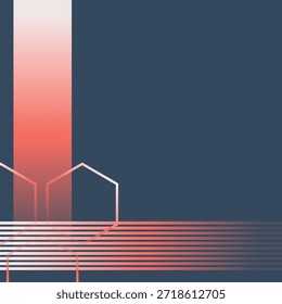 Fondo azul con el marco rojo mínimo del degradado del melocotón que abraza la Tecnología y el ambiente Abstractas