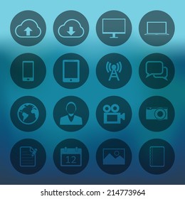 Blue background with mobile phone icons set