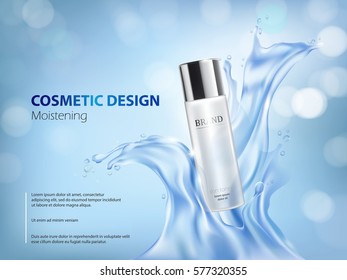 Blue background with moisturizing cosmetic premium products