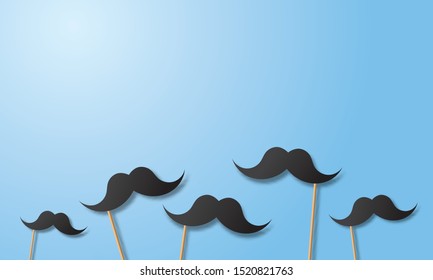 Blue background with moustache on the stick. Decorative elements for booth props. 