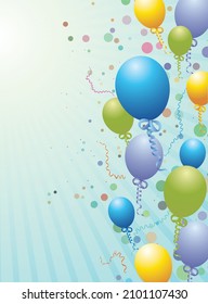 blue background with multicolored balloons  