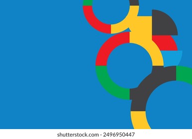 Blue background with multicolored circles. Vector illustration.