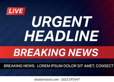 Plantilla de noticias de fondo azul con diseño de Actualizar de última hora en vivo y titular urgente.