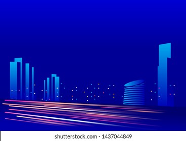 blue background night sky with building lighting car express way vector illustration