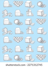 blue background for notebooks with drawings from  cubes and balls