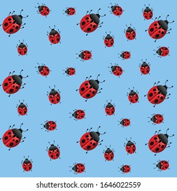 blue background on ladybug animal cute pattern vector