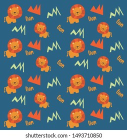 Blue background on lion animal wild pattern vector