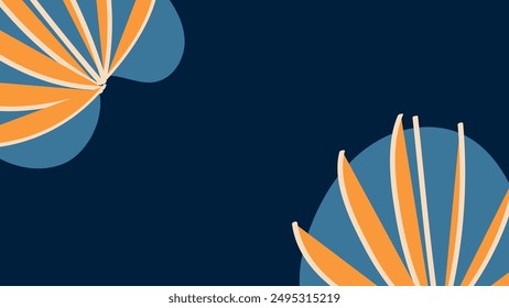a blue background with orange and yellow flowers.