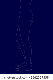 Blue background with a blue outline of a woman's legs. The legs are drawn in black and white, and the outline is very thin. The image is of a woman's legs, but the rest of her body is not visible