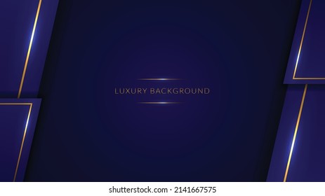 blue background with overlap shapes and gold lines. elegant luxury background. illustration vector 10 eps