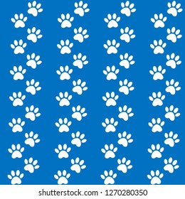 blue background for packing design. Traces of cat textile pattern. Vector seamless paw print seamless pattern.