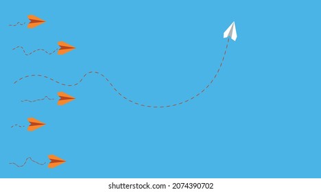 blue background paper planes, white plane guides and steers yellow planes.
New idea, change, trend, courage and leadership concept.
knowledge concept. The design is EPS 10.