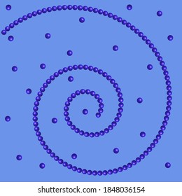 Fondo azul con un patrón de perlas, bolas, espiral. Efecto de volumen, 3d. Ilustración vectorial.