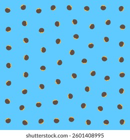 a blue background with a pattern of brown circles
