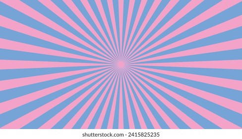 Blue background pattern with pink diverging rays, retro doll style.